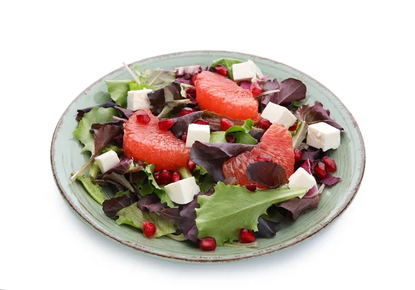 Placa Con Sabrosa Ensalada Pomelo Sobre Fondo Blanco —  Fotos de Stock