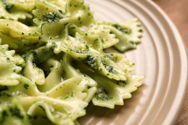 Lezzetli makarna tabağı, yakın plan.