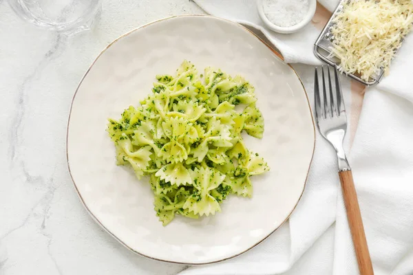 Plate Tasty Pesto Pasta Table — Stock Photo, Image