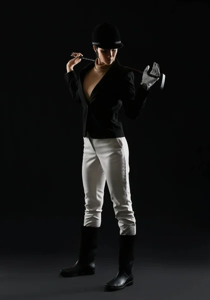 Beautiful Female Polo Player Dark Background — Stock Photo, Image