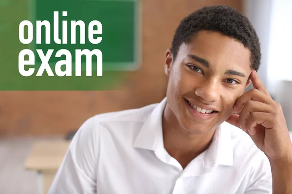 African-American student passing exam at home