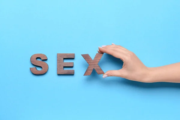 Female Hand Word Sex Color Background — Stock Photo, Image