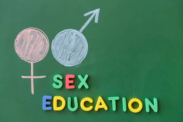 Γυναικεία Και Ανδρικά Σύμβολα Ζωγραφισμένα Γραπτό Κείμενο Sex Εκπαιδευση Στον — Φωτογραφία Αρχείου