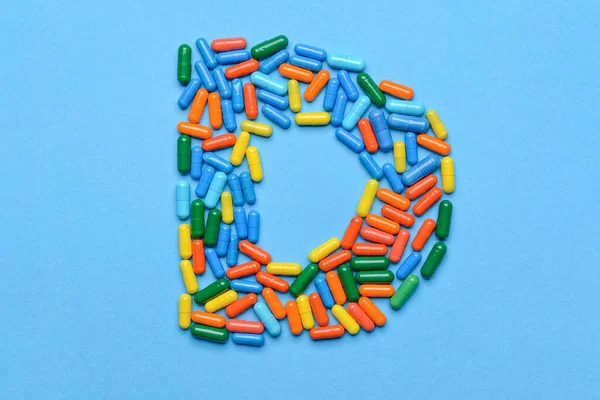 Letter Made Pills Color Background — Stock Photo, Image