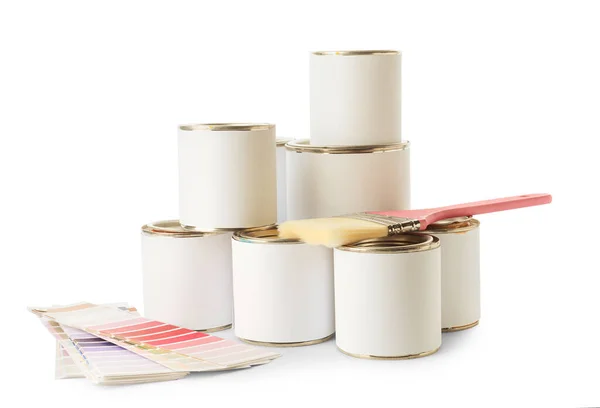 Paint Cans Supplies White Background — Stock Photo, Image