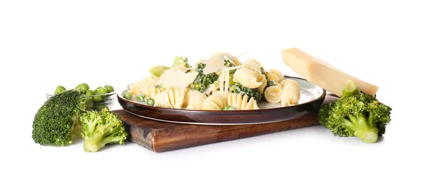 Plate Tasty Pasta Vegetables White Background — Stock Photo, Image