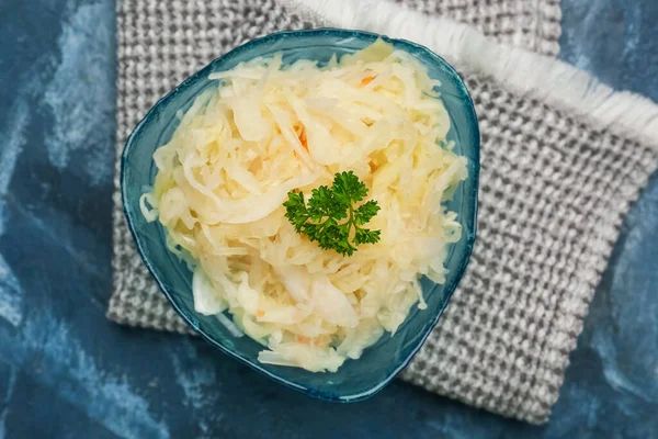 Bowl Tasty Sauerkraut Color Background — Stock Photo, Image