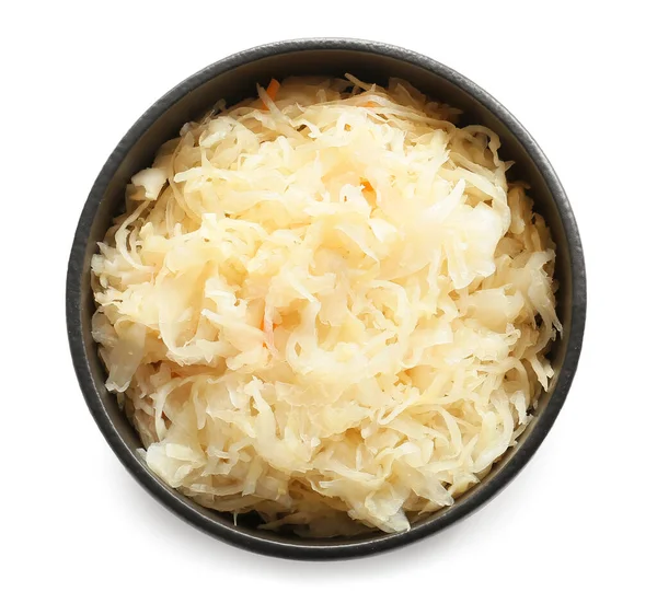 Bowl Tasty Sauerkraut White Background — Stock Photo, Image