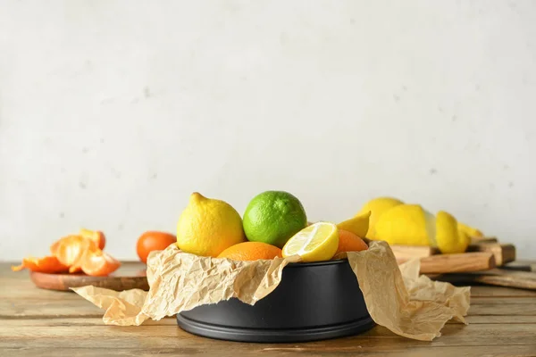 Bowl Healthy Citrus Fruits Wooden Table — Stock Photo, Image