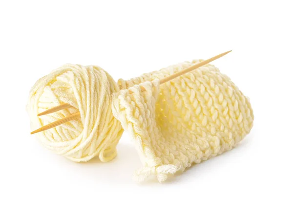 Knitting Yarn Needles White Background — Stock Photo, Image