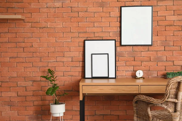 Interior Modern Room Comfortable Workplace Blank Photo Frames — Stock Photo, Image