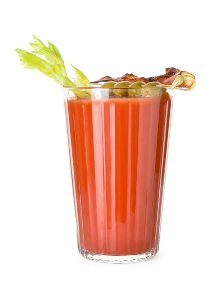 Glass Bloody Mary Cocktail Garnished Bacon White Background — Stock Photo, Image