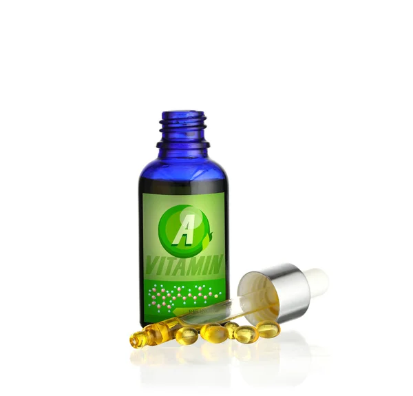 Bottle Vitamin Oil Pills White Background — Stock Photo, Image