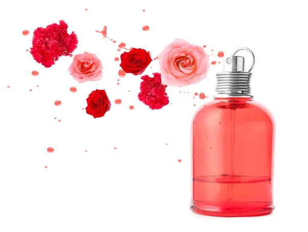 Spraying Floral Perfume White Background — Stock Photo, Image