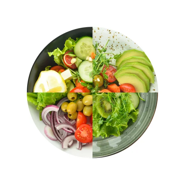 Plate Different Healthy Salads White Background — Stock Photo, Image