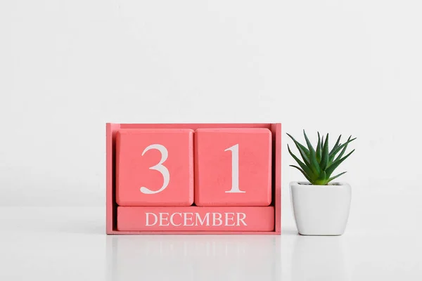Cube Calendar Date December Houseplant Light Background — Stock Photo, Image