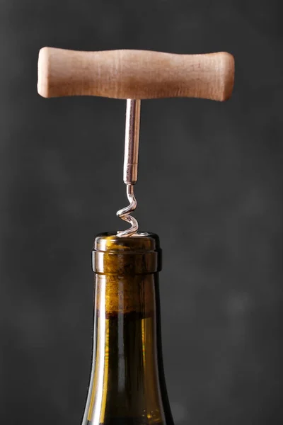 Bottle Exquisite Wine Corkscrew Dark Background — Stock Photo, Image
