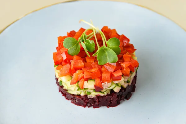 Plate Tasty Tartare Salad Closeup — Stock Photo, Image