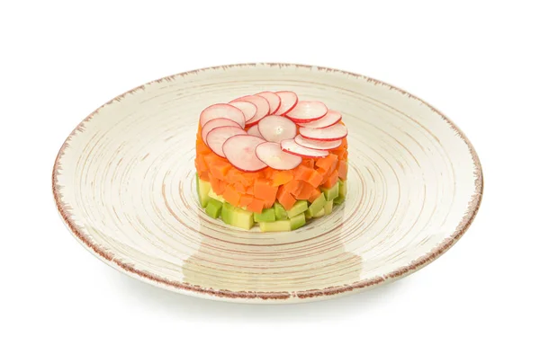 Plate Tasty Tartare Salad White Background — Stock Photo, Image