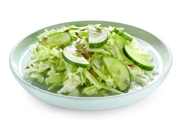 Bord Met Lekkere Kool Salade Witte Achtergrond — Stockfoto