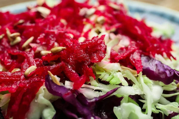 Tasty Cabbage Salad Sunflower Seeds Plate Closeup — Stock Photo, Image