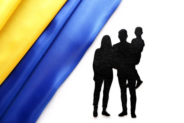 Figure Family Ukrainian Flag White Background — Stock Photo, Image