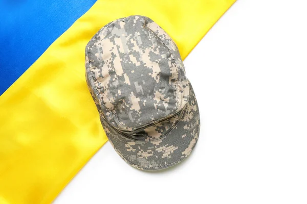 Military Cap Flag Ukraine White Background — Stock Photo, Image