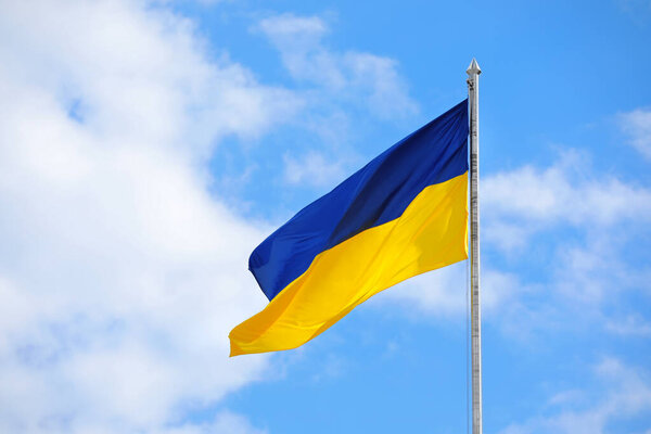 Das Schwenken Der Ukrainischen Nationalflagge Freien — Stockfoto