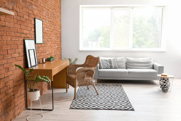 Interior Habitación Moderna Con Cómodo Lugar Trabajo Sofá — Foto de Stock