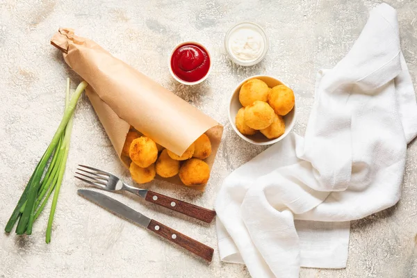 Composition Fried Potato Balls Grunge Background — Stock Photo, Image