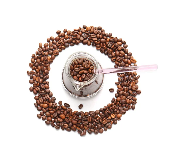 Samenstelling Met Koffiebonen Witte Achtergrond — Stockfoto