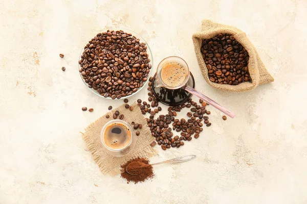 Composition Coffee Beans Grunge Background — Stock Photo, Image