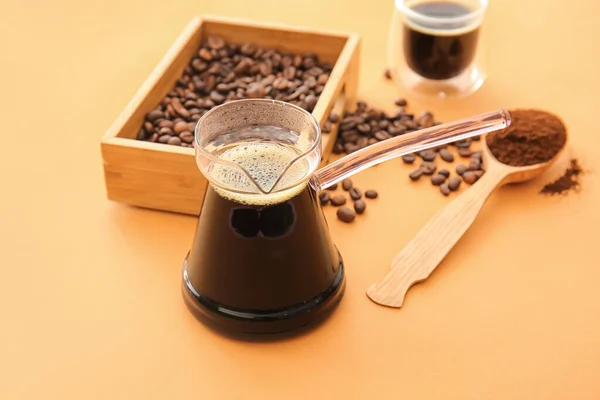 Turkish Coffee Cezve Color Background — Stock Photo, Image