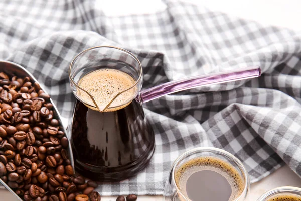 Turkse Koffie Cezve Bonen Servet — Stockfoto