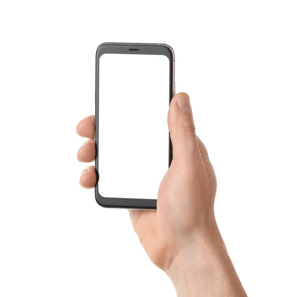 Man Mobile Phone White Background — Stock Photo, Image