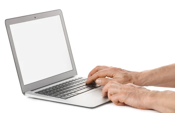 Man Using Laptop White Background — Stock Photo, Image