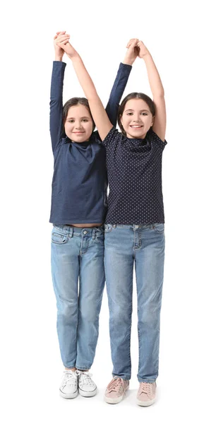 Cute Twin Dziewczyny Białym Tle — Zdjęcie stockowe