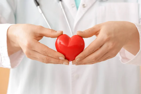Female Cardiologist Red Heart Closeup — Stock Photo, Image