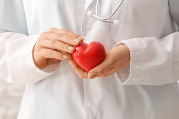 Female Cardiologist Red Heart Closeup — Stock Photo, Image