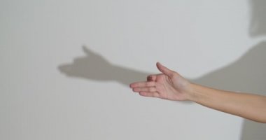 Kadın eliyle gölge köpek yapıyor.