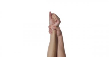 Hands voting for something on white background