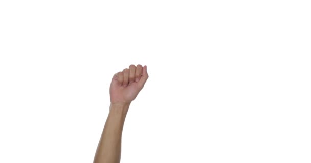 白地に勝利のジェスチャーを示す男性の手 — ストック動画
