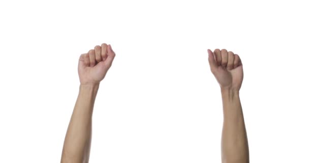 Hände Von Menschen Mit Geballten Fäusten Auf Weißem Hintergrund — Stockvideo