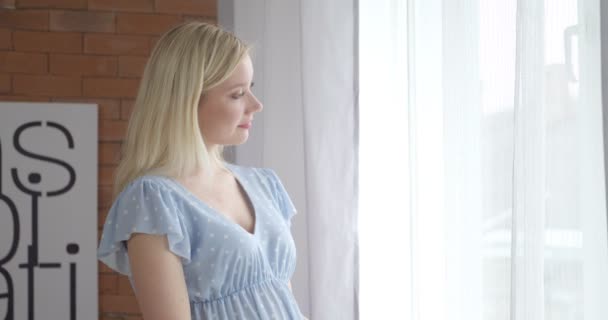 Όμορφη Νεαρή Έγκυο Γυναίκα Κοντά Παράθυρο — Αρχείο Βίντεο