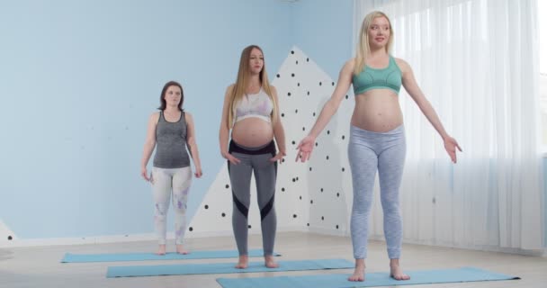 Mujeres Embarazadas Practicando Yoga Gimnasio — Vídeos de Stock