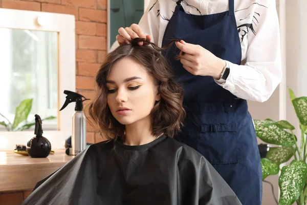 Female Hairdresser Working Client Beauty Salon — Foto de Stock
