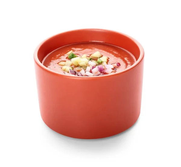 Bowl Tasty Gazpacho White Background — Stock Photo, Image