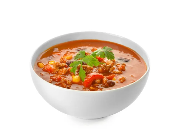 Bowl Delicious Chili Con Carne White Background — Stock Photo, Image
