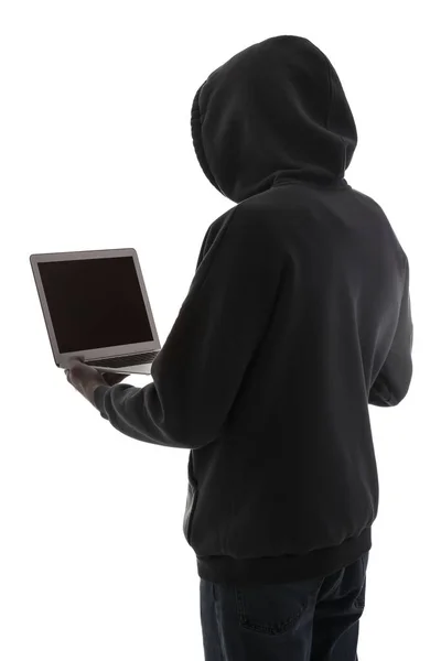 Silhouette Hacker Laptop White Background — Stock Photo, Image