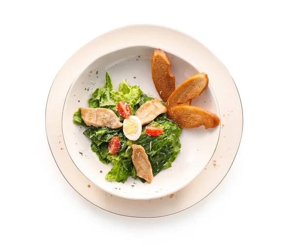 Plate Caesar Salad White Background — Stock Photo, Image